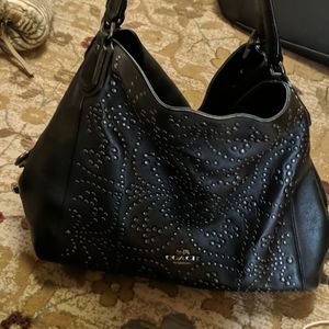 Coach black leather satchel with studs